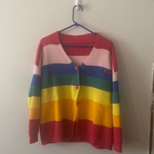 2020 Autumn Cardigan Women Striped Rainbow Sweater